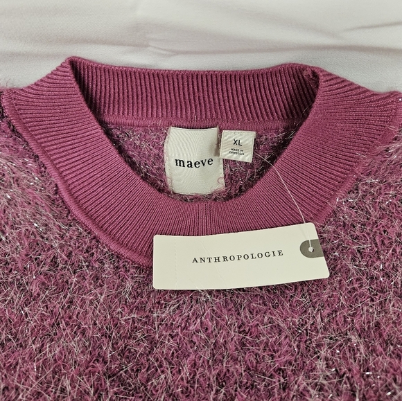 Anthropologie Maeve Violetta Short Sleeve Tinsel Sweater In Pink SZ XL NWT - Picture 10 of 14